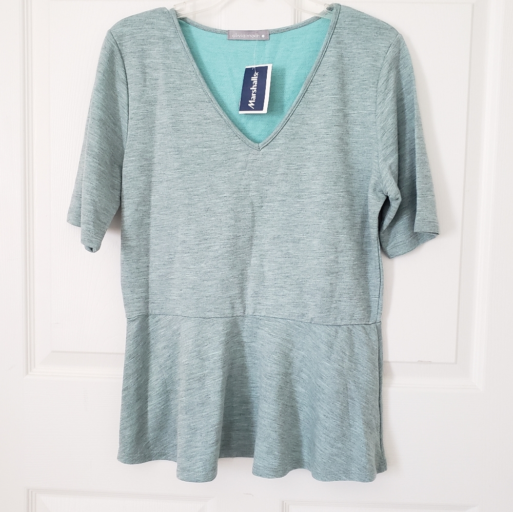 Olivia Moon Peplum Top Size Medium Gray Top